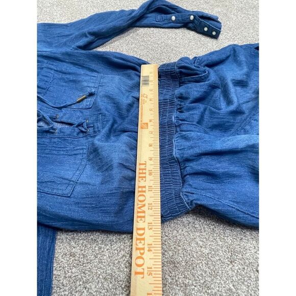 Guess womens denim dress romper sz Xsmall tp stretch pearl button western - Picture 11 of 12